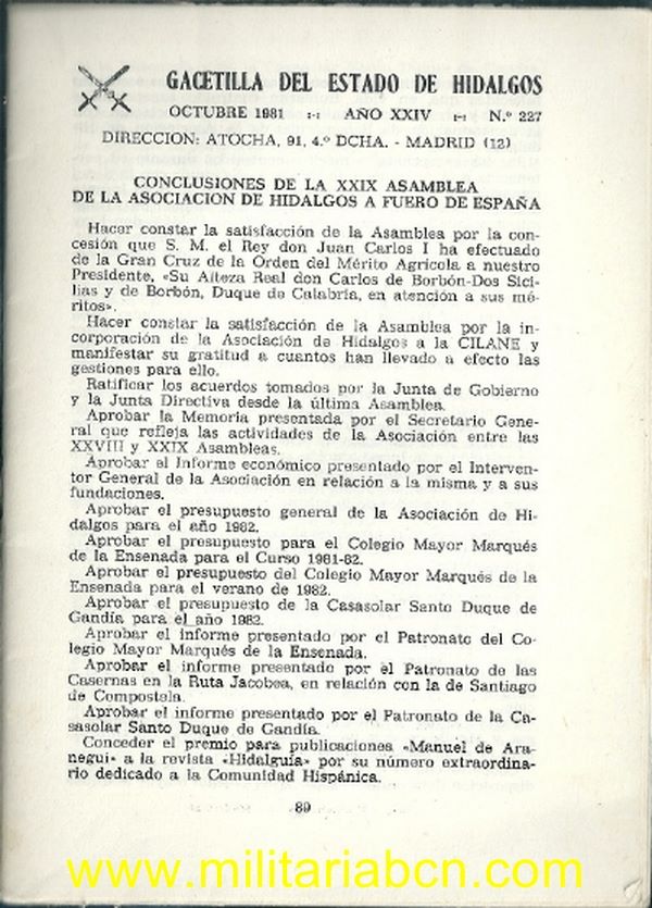 Gacetilla del Estado de los Hidalgos Nº 227 1981 Asociación de