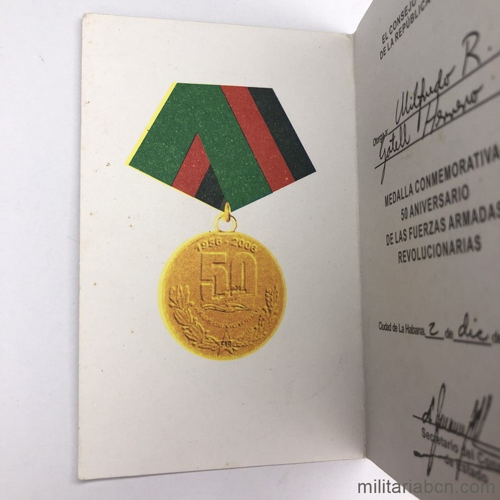 Cuba Documento Concesi N De La Medalla Conmemorativa Aniversario De