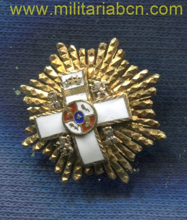 España. Orden al Mérito Militar. Placa de Gran Cruz. Distintivo blanco. Época de Franco. Miniatura plata.
