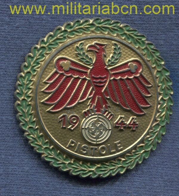 Germany III Reich. Gau Champion Badge in Gold. Wehrmann. Large Size. 1944. Pistol. German award second world war. 