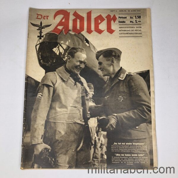Revista DER ADLER, publicación de la Luftwaffe. Texto en español y alemán. Nº 14 Julio 1941.