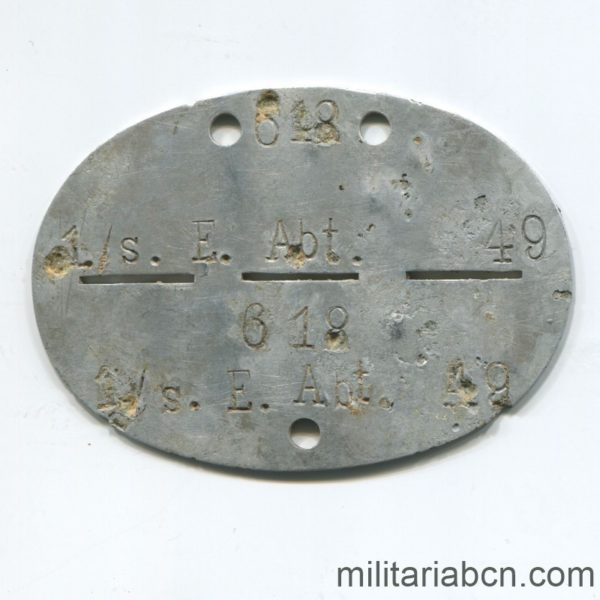 Militaria Barcelona L/s E.Abt. 49.   2a Guerra Mundial.   Erkennungsmarke.