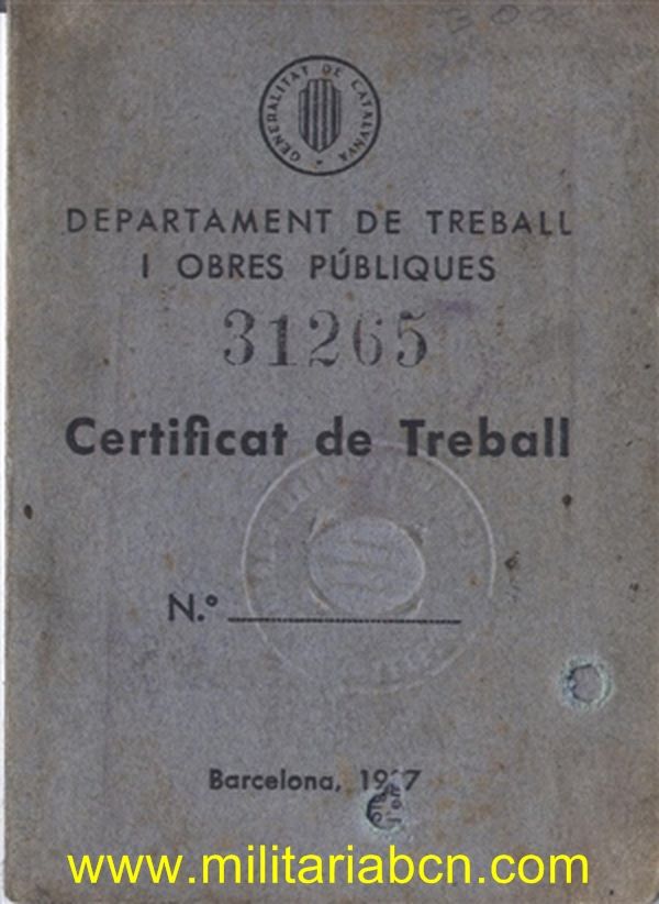 Certificado De Trabajo. Generalitat De Catalunya. 1938. Sin Fotografía ...