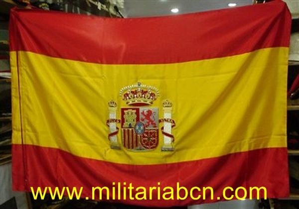 Spain. National Flag with the Juan Carlos I period coat of arms.  Embroidered. 100 x 150 cm.