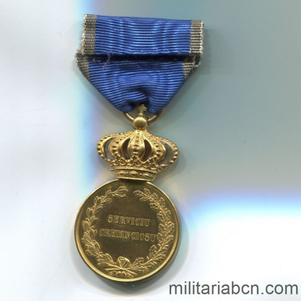 Militaria Barcelona Romania. Faithful Service Medal. Model 1880. 1st Class. Reverse ribbon