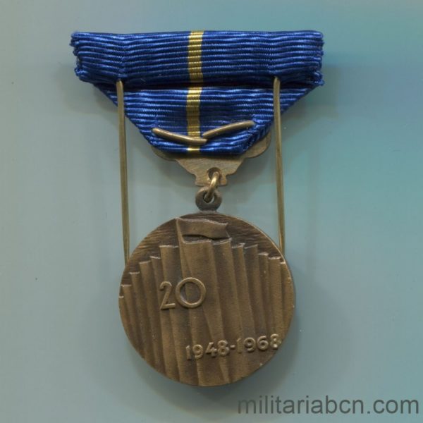 Militaria Barcelona Medal of the 20th Anniversary of the CSTV Physical Education Union of Czechoslovakia 1948-1968. Reverse