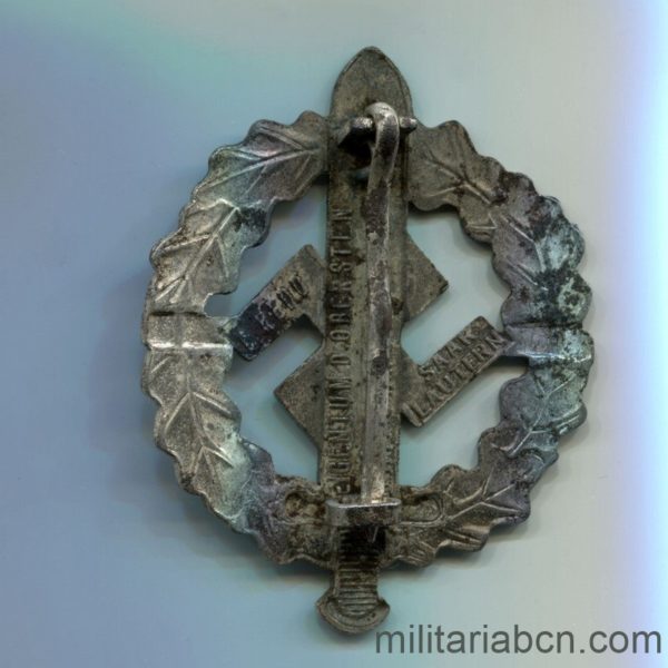 Militaria Barcelona SA Sports Badge. Silver version. Marked Eigentum C. Obersten SA Führung Saar Lautern Reverse