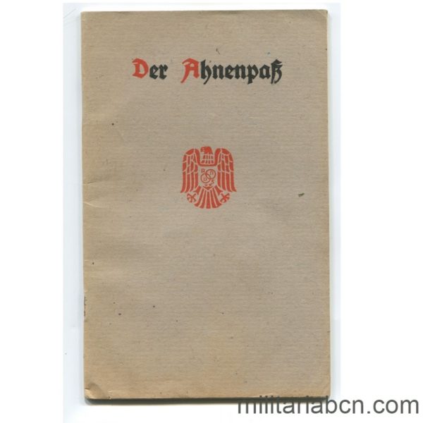 Militaria Barcelona Germany III Reich. Ahnenpass Ausgabe 63, ohne Sterbebeukundungen. Book of the ancestors.