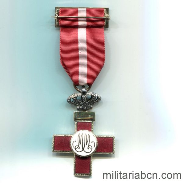 Militaria Barcelona. Cruz Merito Militar distintivo rojo. Modelo 2003 Cinta reverso