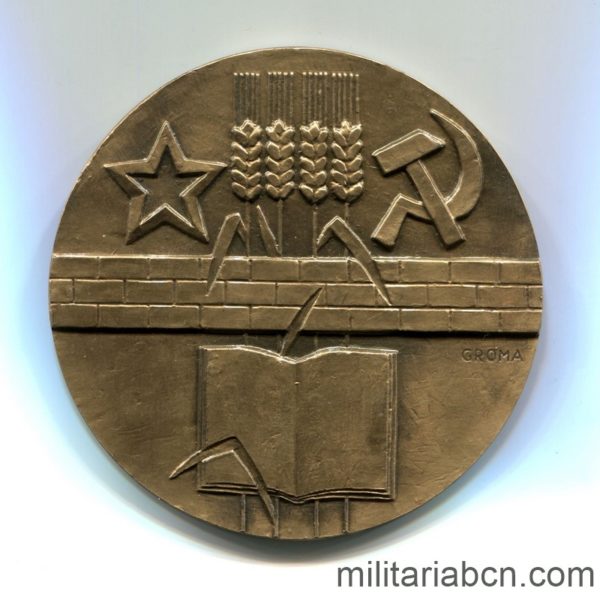 Militaria Barcelona Czechoslovak Socialist Republic.  Medal of Merit for the Development of the Central Slovakia. Hand medal reverse