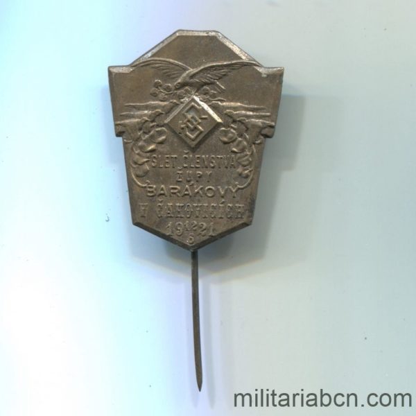 Militaria Barcelona Czechoslovak Republic.  1918-1938.  Badge of the Meeting to Barakovy of members of the Sokol 1924