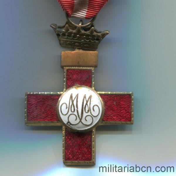 Militaria Barcelona Cruz al Mérito Militar. Distintivo rojo. Época de Franco, reverso
