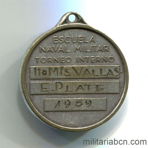 Militaria Barcelona Argentina. Medalla deportiva de la Escuela Naval Militar 1959. Concedida. Plata. reverso