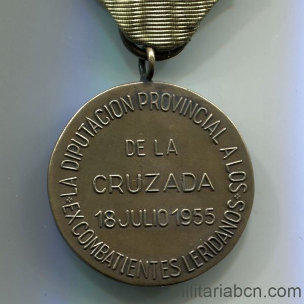 Militaria Barcelona Medalla Conmemorativa de los Excombatientes de Lérida de la Guerra Civil. Concedida por la Diputación Provincial. reverso