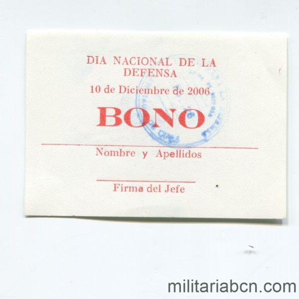 Militaria Barcelona Cuba. Bono del Dia Nacional de  la Defensa. 2006 bis