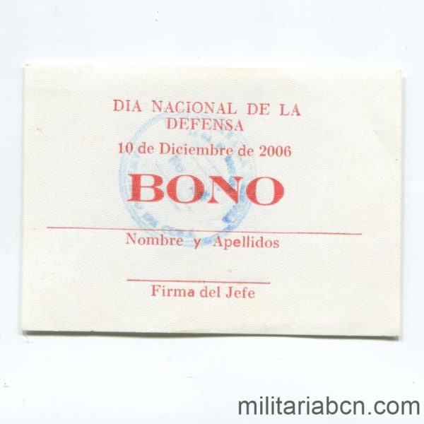 Militaria Barcelona Cuba. Bono del Dia Nacional de  la Defensa. 2006