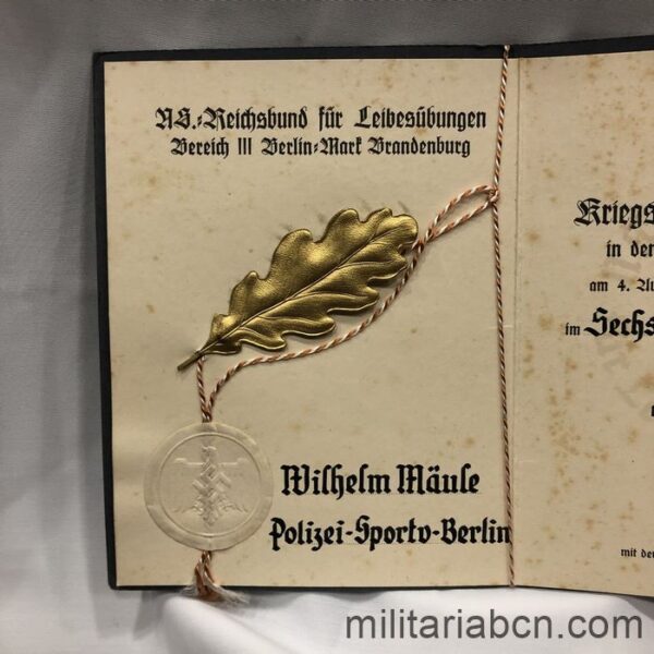 Germany III Reich. Title and Sports Badge of the NS.-Reichsbund für Leibesübungen. 1940. Berlin. badge