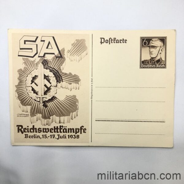 Germany III Reich. Postcard SA Reichswettkämpfe, Berlin 15-17 July 1938. Uncirculated. World War II postcards