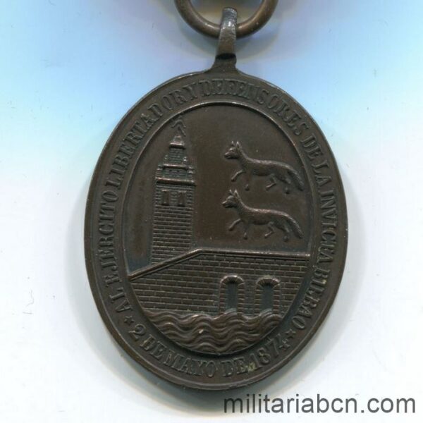 España. Medalla a los Defensores de Bilbao 1874. Con los pasadores Abanto, Muñecas- Galdames y Montano