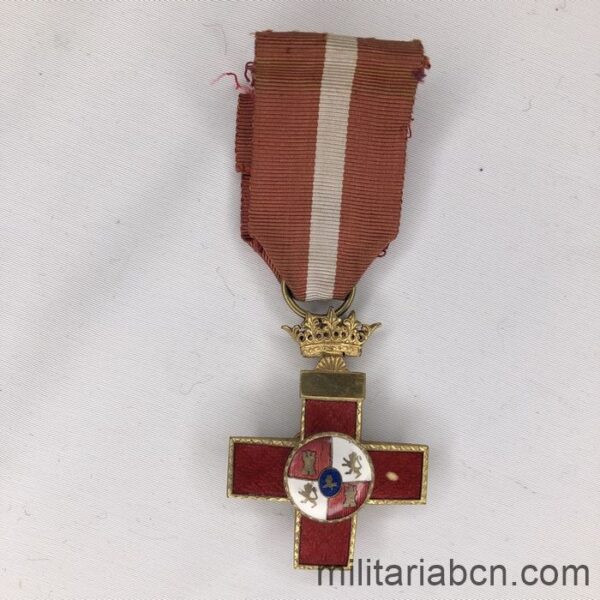España. Cruz al Mérito Militar distintivo rojo. Época Civil. cinta