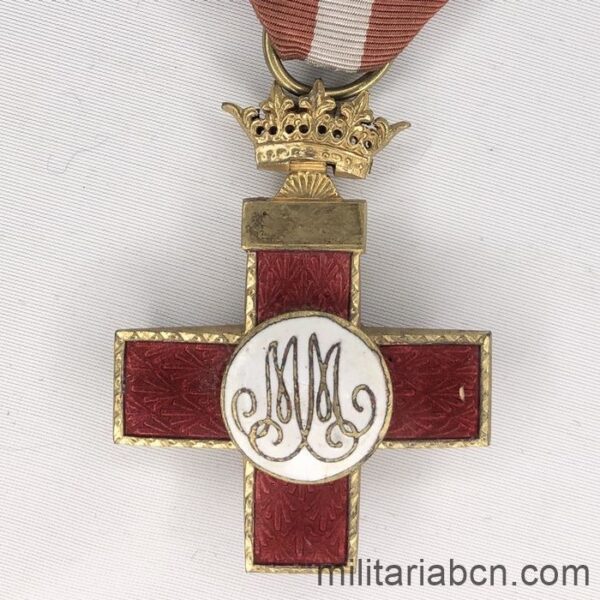 España. Cruz al Mérito Militar distintivo rojo. Época Civil.  reverso
