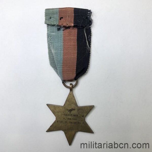 United Kingdom. 39-45 Star. Awarded to a Sergeant of the 1st Battalion of the North Rhodesian Regiment. ribbon back