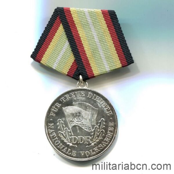 DDR. Medal For Faithful Service in the National People’s Army NVA. Siver version. 100 years. Medaille für treue Dienste in der Nationalen Volksarmee. ribbon