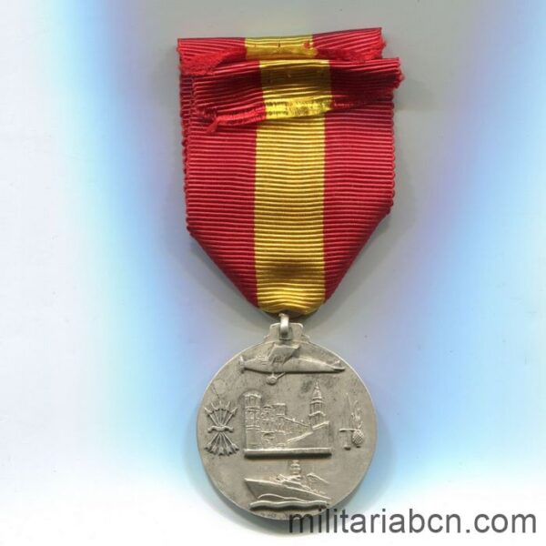 Medalla Italiana de la Toma de Málaga. Medalla de la Guerra Civil Española. 8 de febrero de 1937.  cinta reverso