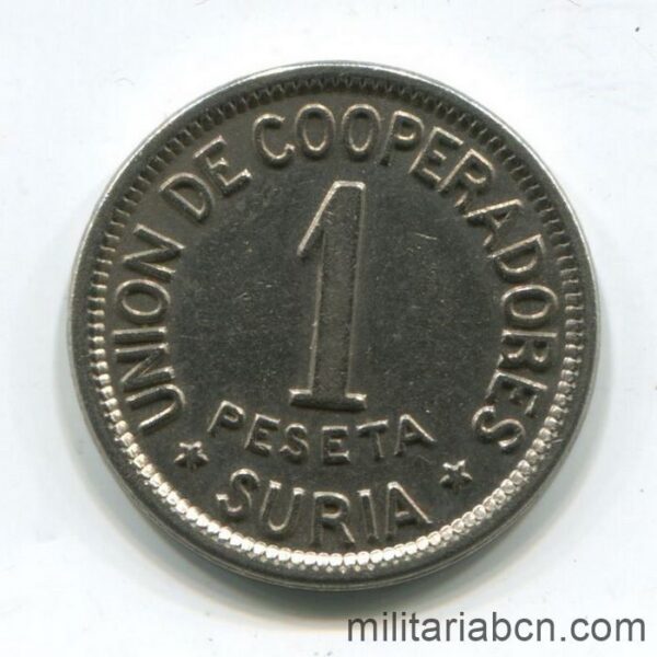 Moneda Unión de Cooperadores. Suria. 1 peseta
