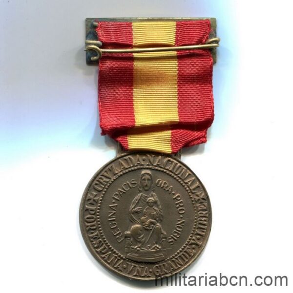 Medalla de la Cruzada de la Diputación de Vizcaya en el Alzamiento Nacional. 1936-1939. Fabricada por Egaña. Medalla de la Guerra Civil cinta reverso