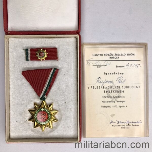 República Popular de Hungría.  Medalla del 25 Aniversario de la Liberación. 1945-1970.