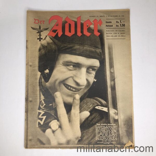 Revista DER ADLER, publicación de la Luftwaffe. Texto en español y alemán. Nº 25 Diciembre 1942