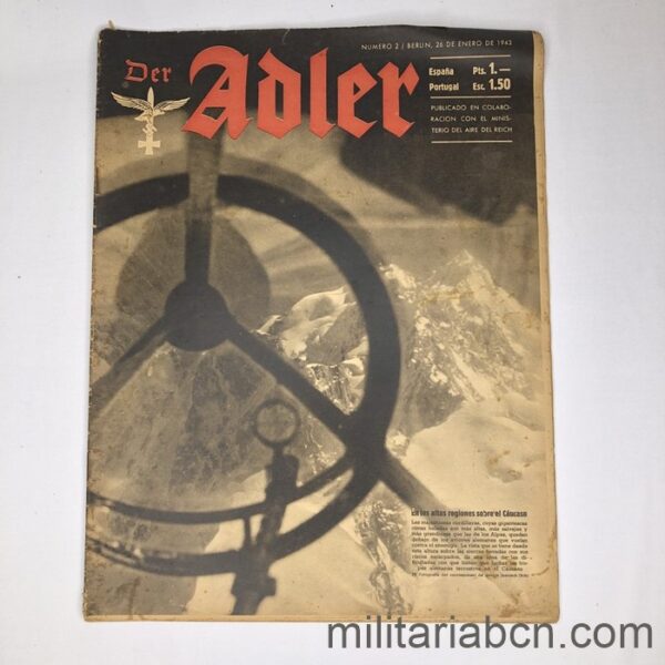 DER ADLER magazine, Luftwaffe publication. Text in Spanish and German. No. 2 January 1943.
