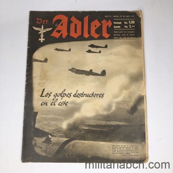 Revista DER ADLER, publicación de la Luftwaffe. Texto en español y alemán. Nº 15 Julio 1941.