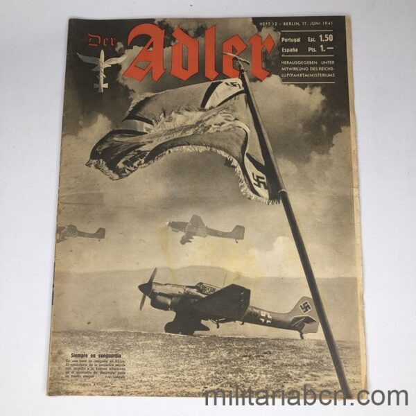 DER ADLER magazine, Luftwaffe publication. Text in Spanish and German. No. 12 June 1941.