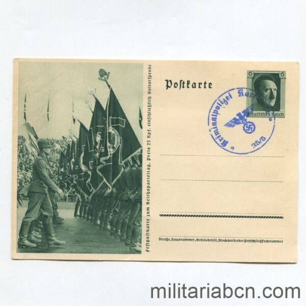 Alemania III Reich. Postal de propaganda Nacionalsocialista. Con sello impreso. B4.