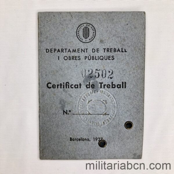Generalitat de Catalunya. Certificat de Treball. 1938.