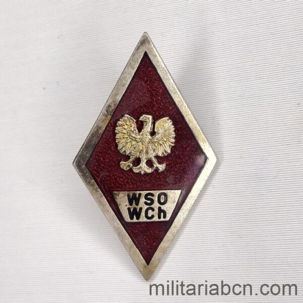 People's Republic of Poland. Military Academy Badge. School of Chemical Forces of Superior Officers. Odznaka Wyższej Oficerskiej Szkoły Wojsk Chemicznyc.