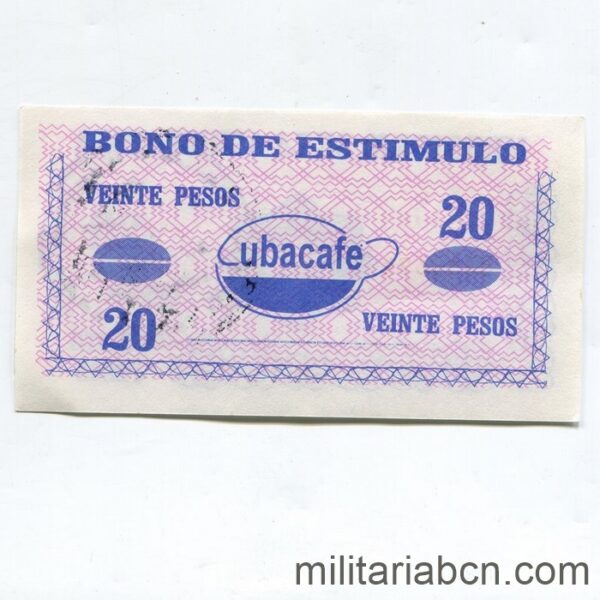 Cuba. Bono de Estímulo. Ministerio de Agricultura. Cubacafé. 20 pesos. 1996.