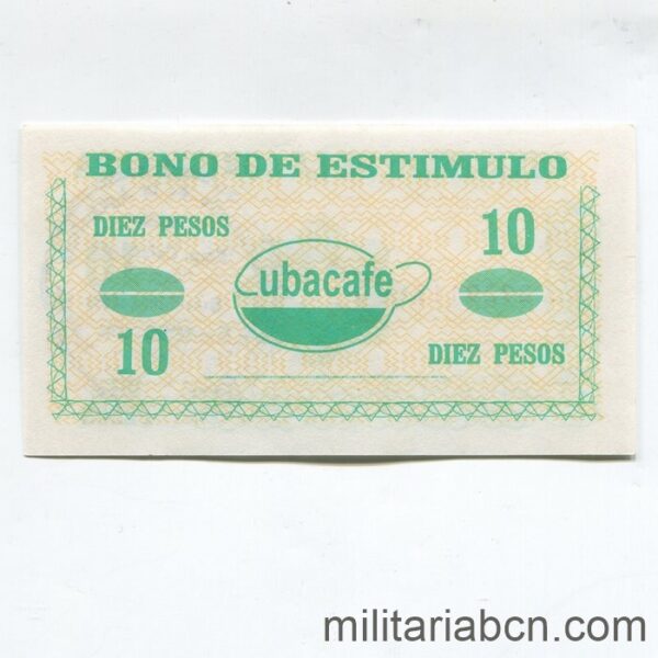 Cuba. Bono de Estímulo. Ministerio de Agricultura. Cubacafé. 10 pesos. 1996.