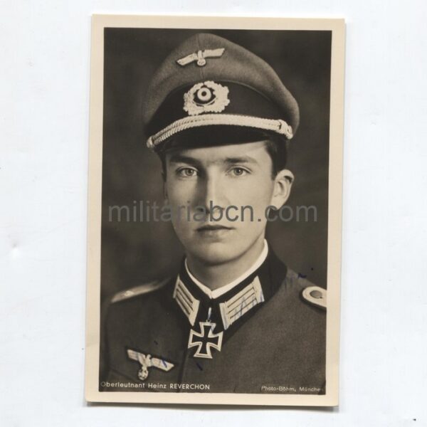 Postal autografiada por Heinz Reverchon, piloto condecorado con la Cruz de Caballero.