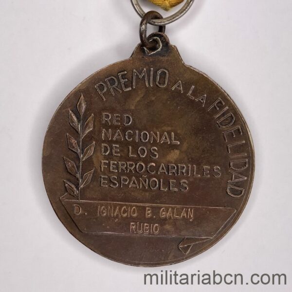 Medalla Premio a la Fidelidad de la RENFE reverso