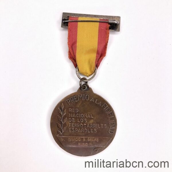Medalla Premio a la Fidelidad de la RENFE cinta reverso