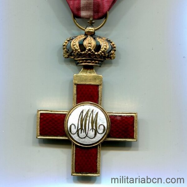 Orden al Mérito Militar. Cruz de 1ª Clase. Distintivo rojo. Época del Gobierno Provisional. 1868-1871. reverso