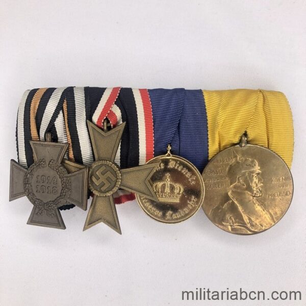 Alemania III Reich. Pasador 4 medallas: Cruz de Honor, Cruz al Mérito, Servicio Landwehr y Centenario 1897.