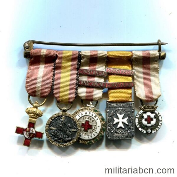 Pasador de 5 miniaturas de medallas de la Cruz Roja de la Guerra Civil
