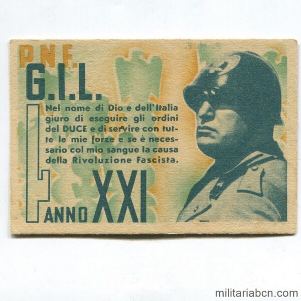 Italy. GIL Gioventù Italiana del Littorio card. Year XXI. 1943. Brindisi.