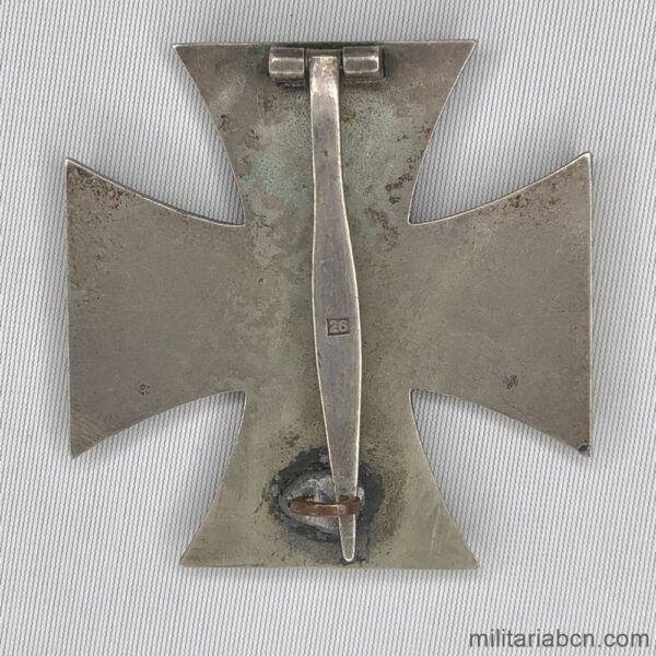 Germany III Reich. Iron Cross 1st Class. Model 1939. World War 2. magnetic center. Made in three pieces. Needle marked 26. Manufactured by B.H. Mayers Kunstpragesanstalt, Pforzheim
