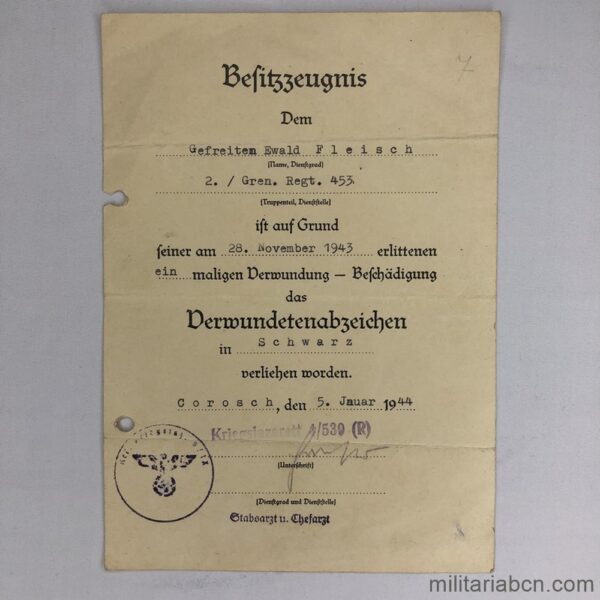 Concesión de una medalla alemana de la Segunda Guerra Mundial.