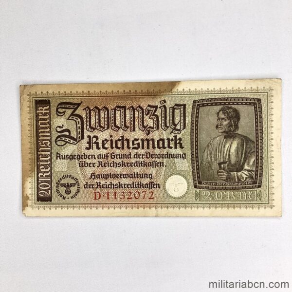 Alemania III Reich. Billete de 20 Reichsmark. Reichskreditkassenschein. Territorios Ocupados